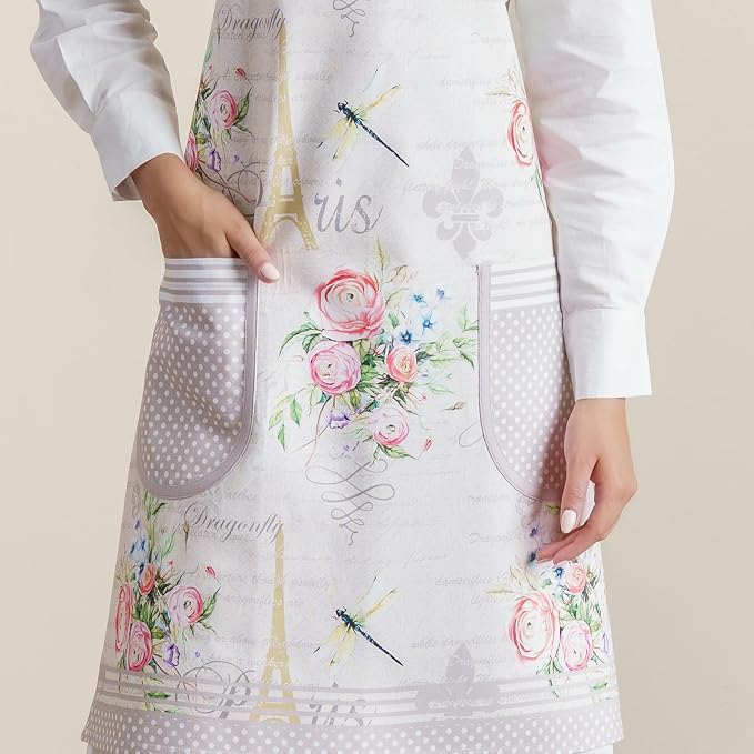 Maison d' Hermine Aprons for women with Pocket 100% Cotton (27.50"x31.50") | Adjustable Neck Strap & long ties Apron Men Chef Wedding Cooking Gardening Server Maid