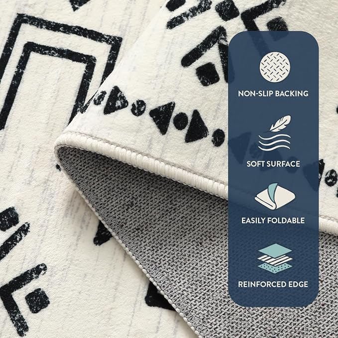 Lahome 5x7 Moroccan Living Room Rug, Western Washable Area Rugs for Bedroom | Boho Soft Low Pile Non Shedding Distressed Aztec Dining Room Carpet for Office Home Decor (Ivory)