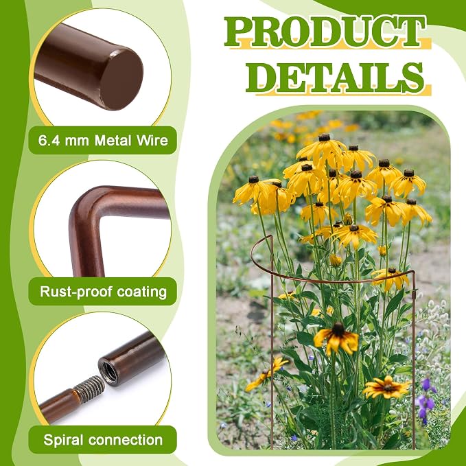 Vercraft 4 Pack 12 x 19 Inch Half Round Plant Support Stakes 1/4 Inch Heavy Duty Rustproof Metal Plant Cage, Weather Resistant Half Circle Garden Border Rings for Peony Hydrangea Rose Outdoor Flowers