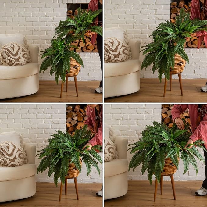 Nearly Natural 40in Boston Fern Artificial Plant, Large Hanging Fake Plant with 56 Long Realistic Fronds, Maintenance-Free Faux Fern for Office and Home Décor (Set of 2)