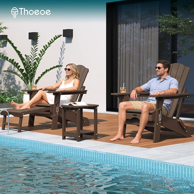 THOEOE Adirondack Outdoor Side Table, 2-Tier Sturdy Patio End Table Weather Resistant, Morden Side Table for Patio, Pool, Porch, Brown