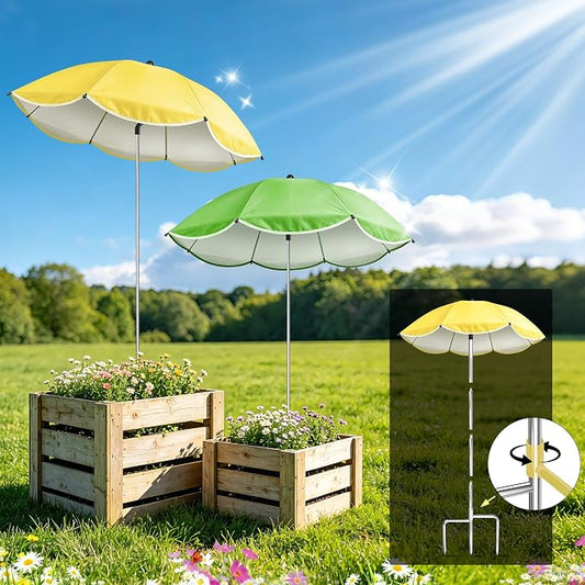 2Pack Plant Umbrellas for Outdoor Plants, Upgraded 360° Rotating 3-Prong Ground Stake for Stronger Grip, Stable Garden Shade Umbrella for Flowers, Vegetables, Fruit Trees, Raised Beds & Planters