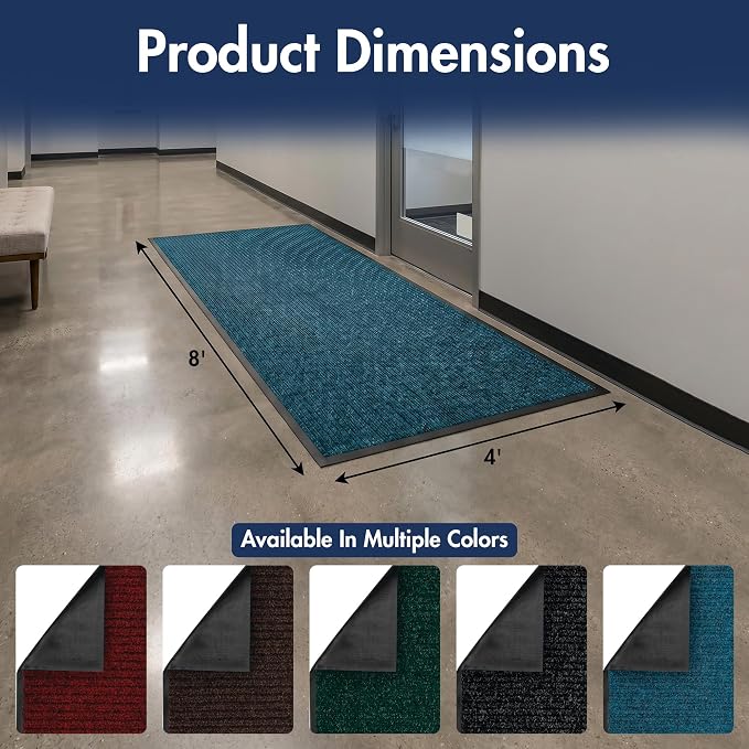Notrax 109 Industrial Door Mat, 4' x 8' Large Entrance Mat, Heavy Duty Commercial Rugs for Entryway, Welcome Lobbies, Garage, and Mudroom, Made in the USA, Slate Blue, Brush Step 109S0048BU