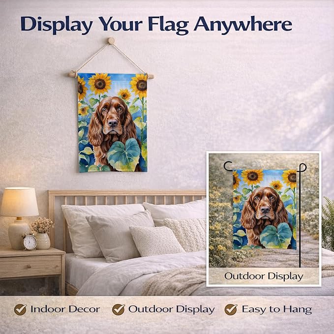 Caroline's Treasures DAC6073GF English Cocker Spaniel in Sunflowers Garden Flag Mailbox Flag Decorative Yard Flag Banner Outside Patio Artwork Yard Flower Beds, Garden Size, Multicolor