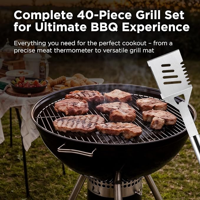 Kaluns Fathers Day BBQ Accessories, Complete Grill Set Grilling Gifts, 40 Pcs Premium Heavy Duty Stainless Steel Barbecue Grill Accessories for Outdoor Grill, Gifts for Dad