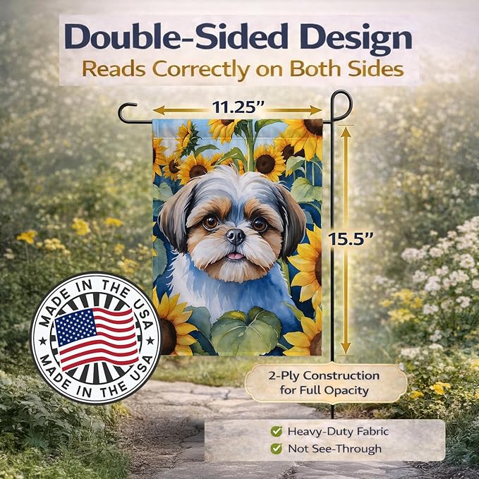 Caroline's Treasures DAC6162GF Shih Tzu in Sunflowers Garden Flag Mailbox Flag Decorative Yard Flag Banner Outside Patio Artwork Yard Flower Beds, Garden Size, Multicolor