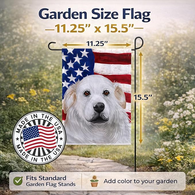 Caroline's Treasures CK6599GF Kuvasz American Flag Garden Flag Mailbox Flag Decorative Yard Flag Banner Outside Patio Artwork Yard Flower Beds, Garden Size, Multicolor