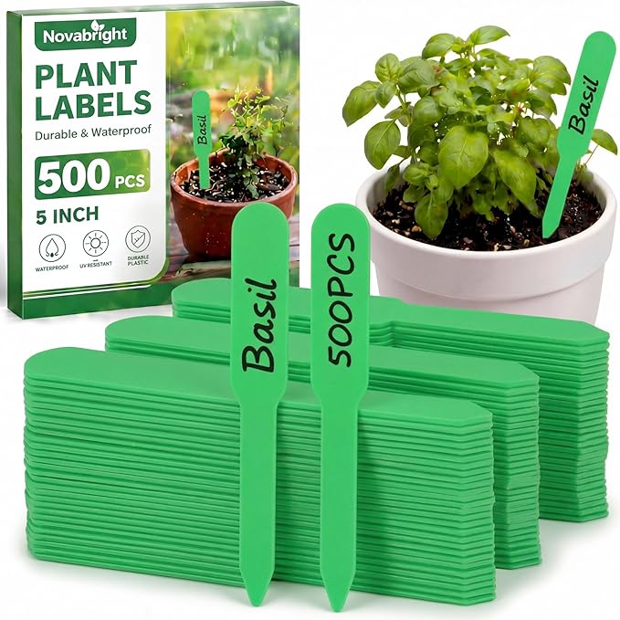 Novabright 500 Pcs Plastic Plant Labels 5 Inch Plant Name Tags for Seedlings Garden Waterproof Plants Markers Nursery Plastic Planting Tags Seed Label for Outdoor Garden Label Pot Stakes(Green)
