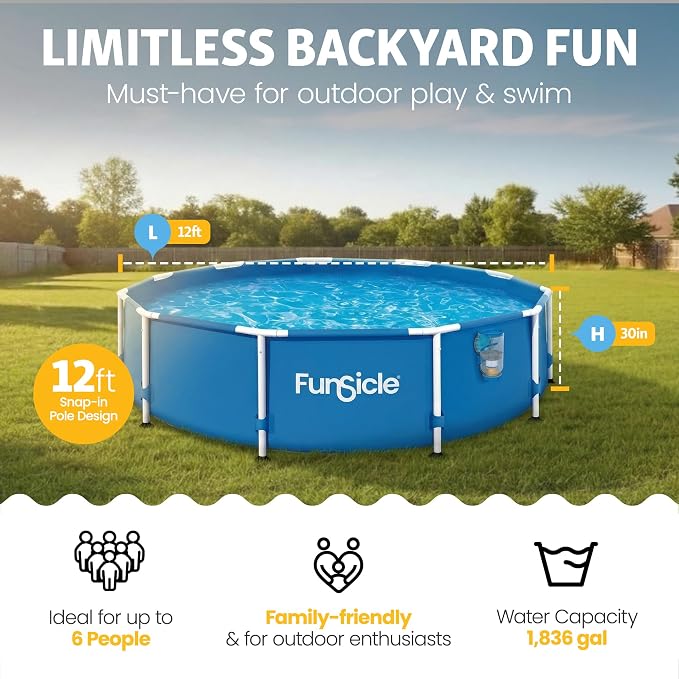 Funsicle Activity 12' x 30" Round Above Ground Swimming Pool, Includes FiltraBoost 400 GPH Filter Pump with AutoSkimmer, Type I Filter Cartridge & Repair Patch