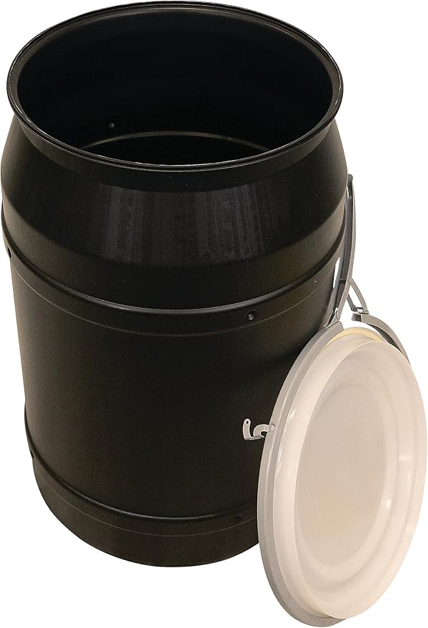Eagle 55 Gallon Plastic Drum with Lid, Metal Lever-Lock, 36.4"x22.5", Open Head Lab Pack Drum Made of Durable, Lightweight HDPE, Withstands Weather and Chemicals, Made in USA, Black, 1656MBLK