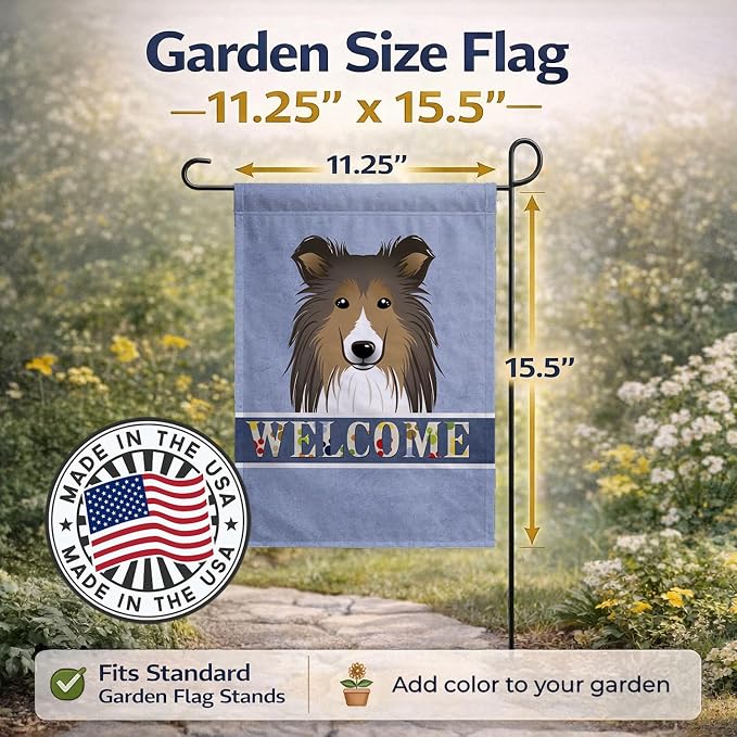 Caroline's Treasures BB1428GF Sheltie Welcome Garden Flag, Blue Mailbox Flag Decorative Yard Flag Banner Outside Patio Artwork Yard Flower Beds, Garden Size, Multicolor