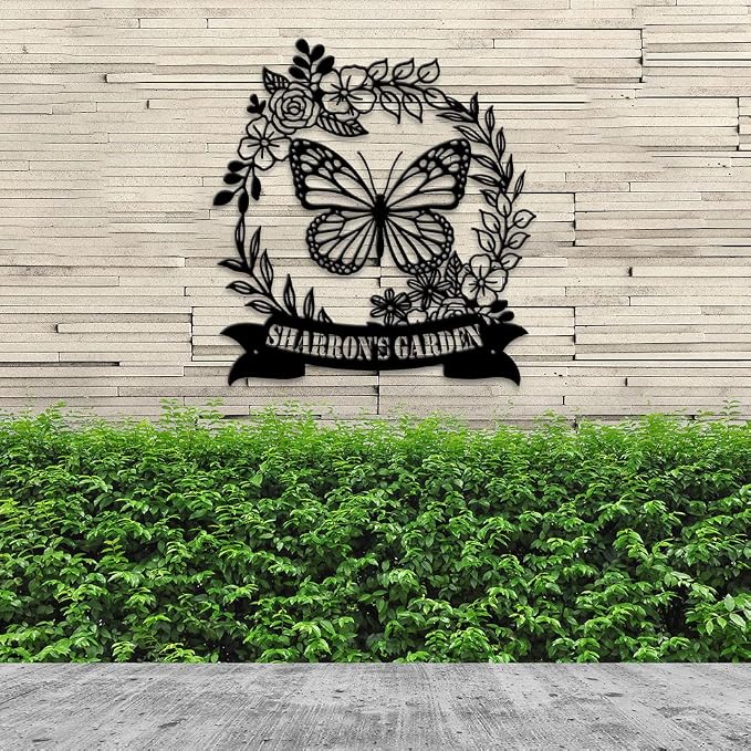 MeMate Flowers Garden Signs, Floral Garden Sign to Personalize, Personalized Metal Signs, Customized Name Wall Art for Garden Outdoor Decor, Large Outdoor Plaque Sign for She Shed, Potting Shed