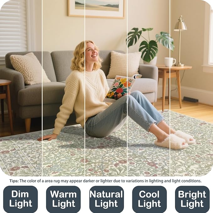 Washable 2'6" x 10' Runners for Hallways, Non Slip Long Floor Runner for Kitchen, Entryway Indoor, Stain Resistant Rubber Backing Floral Decor Rug (Light Green)