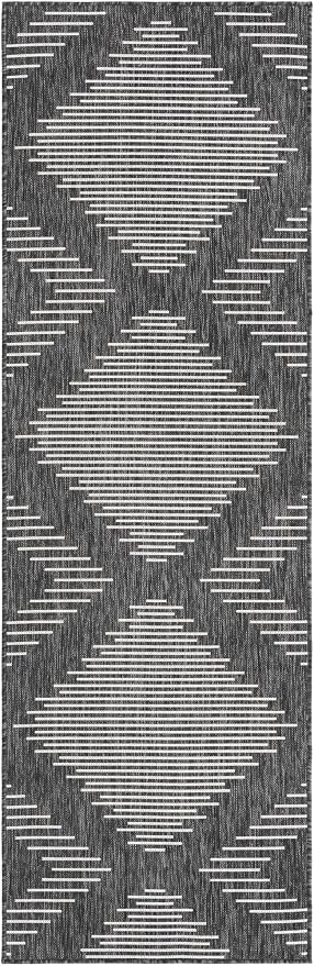 Unique Loom Outdoor Modern Collection Area Rug - Tambor (2' x 8' Runner, Charcoal Gray/ Ivory)