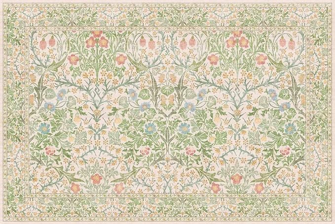 Washable Rug 2x3 - Front Door Rugs Indoor, Non-Slip Bathroom Small Rugs, Vintage Floral Style Rug for Kitchen, Perfect for Entryway Décor (2x3 Beige Green)