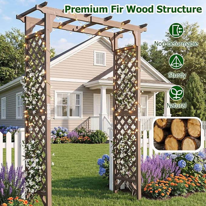Giantex 85" Garden Arch Trellis, Wood Garden Arbor with Flat Top for Climbing Plants, Roses & Vines, Outdoor Wooden Wedding Arbor for Ceremony Backyard Lawn Patio Garden Entrance