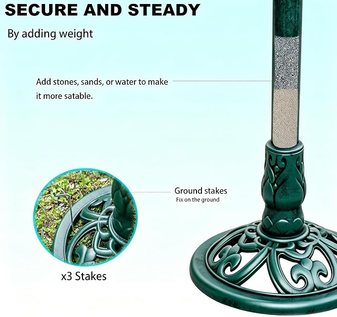 Outdoor Antique Bird Bath Polyresin Lightweight Garden Birdbath for Outside Weather-Resistant Bird Baths(Green)