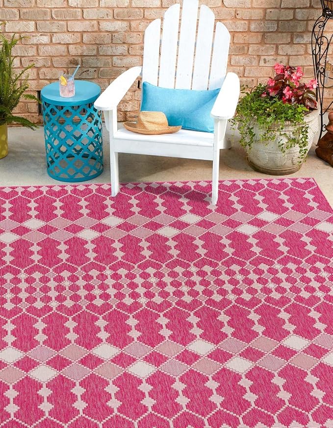 Unique Loom Outdoor Trellis Collection Area Rug - Traliccio (10' Square, Magenta/ Ivory)