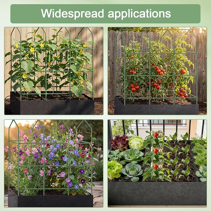63in A-Adjustable MetalCucumber Trellis Kit with Planting Bags, Garden Trellis for Climbing Plants Outdoor Vertical Vegetable Support for Cucumbers Tomatoes Beans Peas Raised Bed and Patio Garden