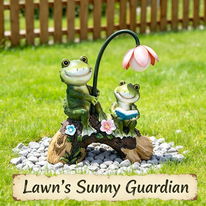 Solar Frog Garden Statue with Flower Lamp for Outdoor, Waterproof Frogs Garden Decor for Yard, Lawn , Balcony, Garden Figurine Lights for Patio Decor, Ideal Gift for Garden Lovers & Homeowners