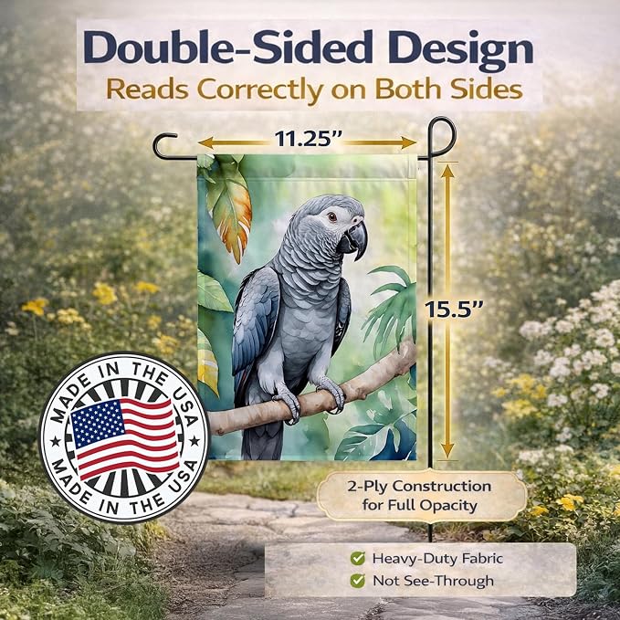 Caroline's Treasures African Grey Parrot Garden Flag Mailbox Flag Decorative Yard Flag Banner Outside Patio Artwork Yard Flower Beds, Garden Size, Multicolor