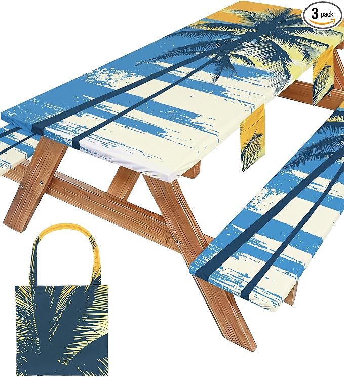 Picnic Table Cover with Bench Covers Table Cloth Tablecloth Glamping Furniture Decor Camp Camper Camping Essentials Outdoor Summer Beach Roadtrip Motorhome Trailer Rv Travel Vacation Canping Gear Kit