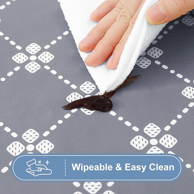 misaya Rectangle Vinyl Table Cloth, Elastic Fitted Tablecloth with Flannel Backing, Waterproof Plastic Table Cover Fits 4 Foot Folding Tables for Picnic, Camping, Indoor and Outdoor (Grey, 30" x 48")