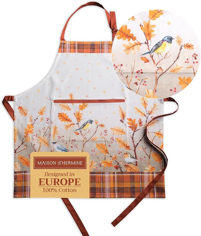 Maison d' Hermine Aprons for women with Pocket 100% Cotton (27.50"x31.50") | Adjustable Neck Strap & long ties Apron Men Chef Wedding Cooking Gardening Server Maid