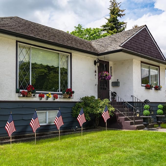 12 Pack 12x18 Inch American Flags for Outside on Stick, Vivid Color US Flags with Kid-Safe Spear Top, Patriotic 4th of July Decorations for Parades, Graves, Memorial Day, 250th Anniversary Yard Flags
