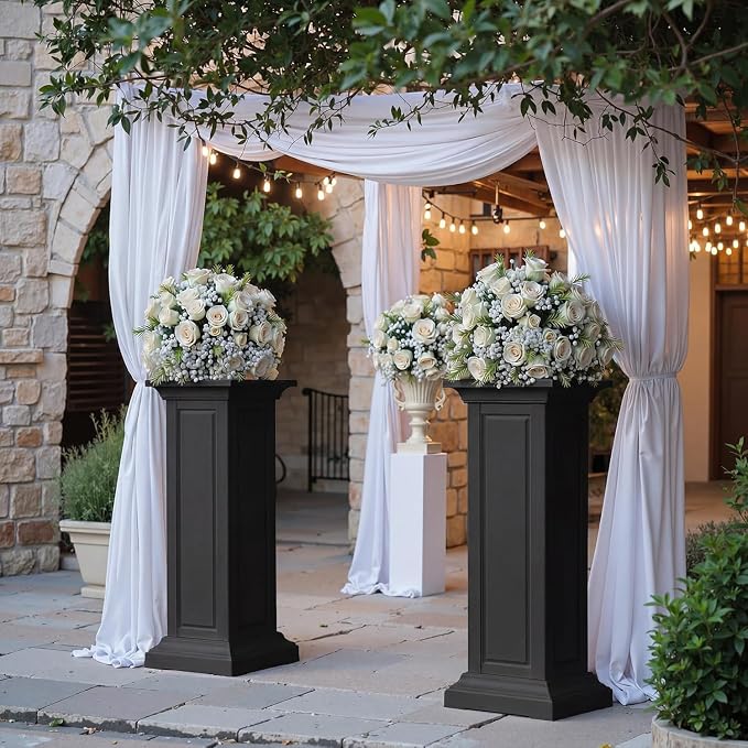 Vixzen Tall Black Resin Planters Set of 2, Large All-Weather Outdoor Garden Pots, Durable Crack-Resistant Flower Pots for Porch, Balcony, Backyard, Flowers & Trees, Black