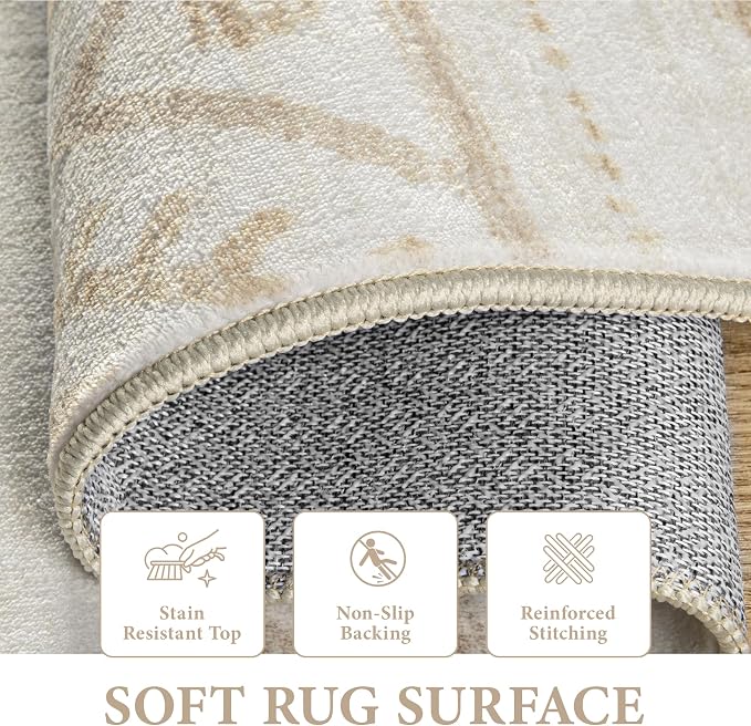 Area Rug Living Room Rugs 8x10 - Large Soft Boho Geometric Rug, Non-Slip Foldable Washable Rugs Non Shedding Morden Indoor Floor Carpet for Living Room Bedroom Office Dining Room(Beige Brown,8'x10')