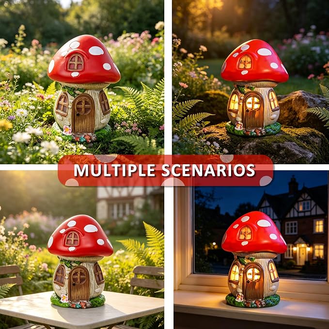 Mushroom Fairy Garden House - 11 inch Resin Fairy Garden Accessories Figurines, Waterproof Whimsical Mushrooms Garden Statue Houses for Outdoor,Outside, Lawn