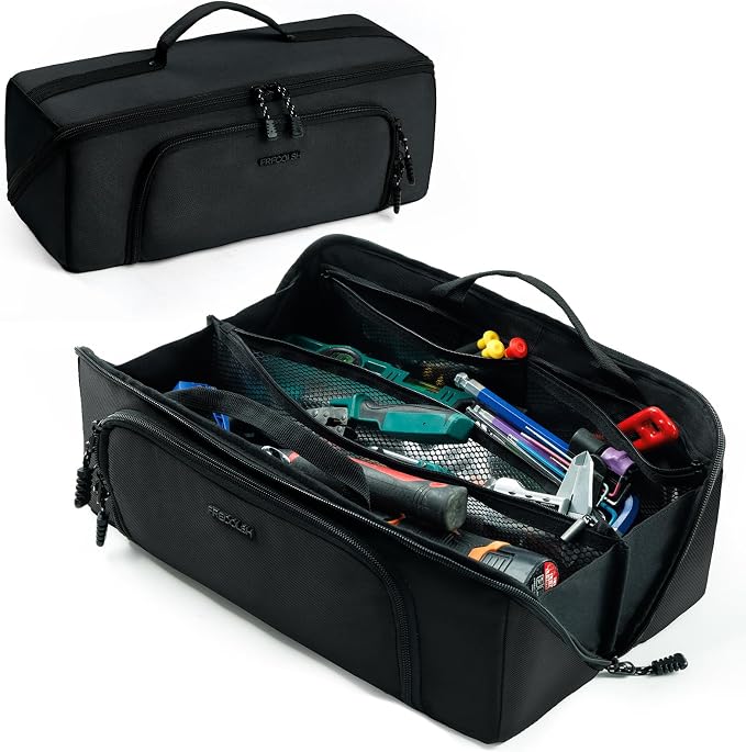 Tool Bag Organizer for Electrician & Technician, Portable Wide-Open Tool Tote with Multi Compartments, Heavy Duty Tool Storage Bag for HVAC, Plumbing, Garage & Home Repair Tools, Handyman