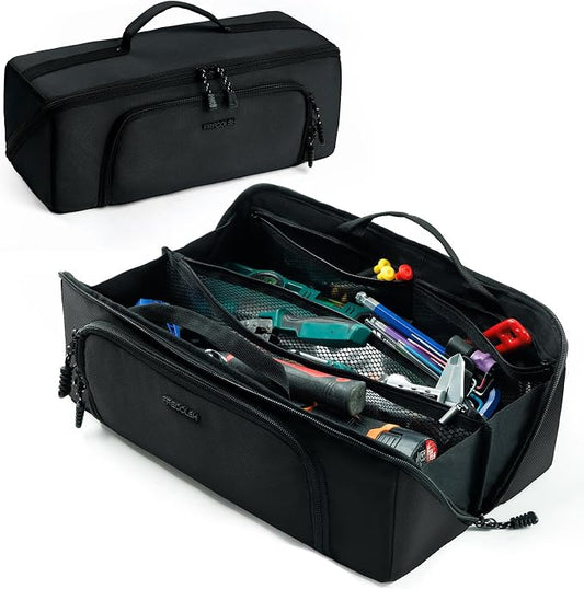 Tool Bag Organizer for Electrician & Technician, Portable Wide-Open Tool Tote with Multi Compartments, Heavy Duty Tool Storage Bag for HVAC, Plumbing, Garage & Home Repair Tools, Handyman