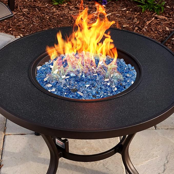 Onlyfire 10 lbs Fire Glass Rocks 1/2 Inch, Reflective Tempered Glass for Propane Fire Pit & Gas Fireplace, High Luster Firepit Glass Stones for Fire Table, Pacific Blue (Multicolor Options Available)