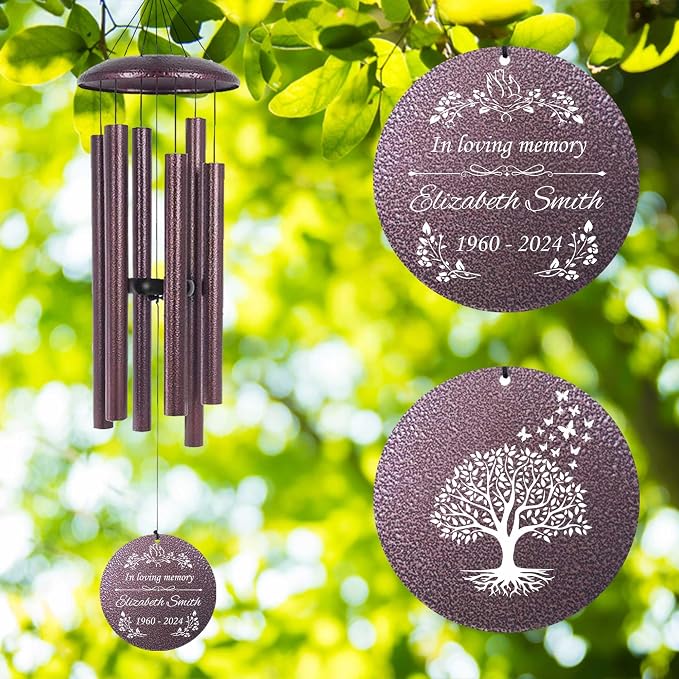 ASTARIN Memorial Wind Chimes Personalized, Bereavement Condolence Gifts for Loss of Mother Husband Wife, Customized Wind Chimes for Outside Deep Tone(Produced in Texas)