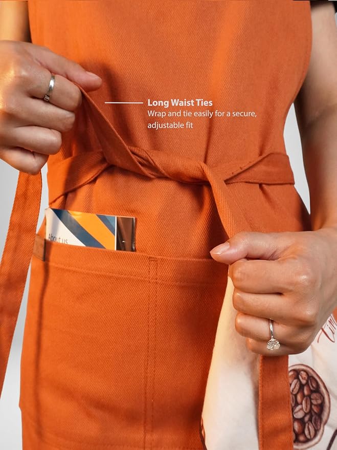 100% Cotton Kitchen Apron with 2 Pockets – Adjustable Chef Apron for Cooking Baking BBQ – Unisex Apron