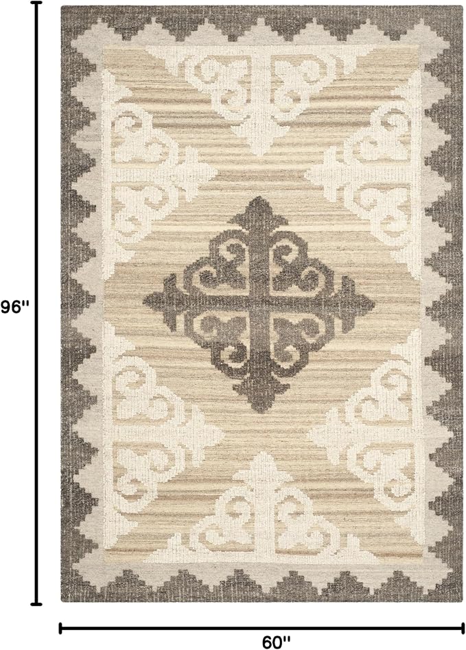 SAFAVIEH Kenya Collection Area Rug - 5' x 8', Brown & Charcoal, Hand-Knotted Tribal Wool, Ideal for High Traffic Areas in Living Room, Bedroom (KNY312A)