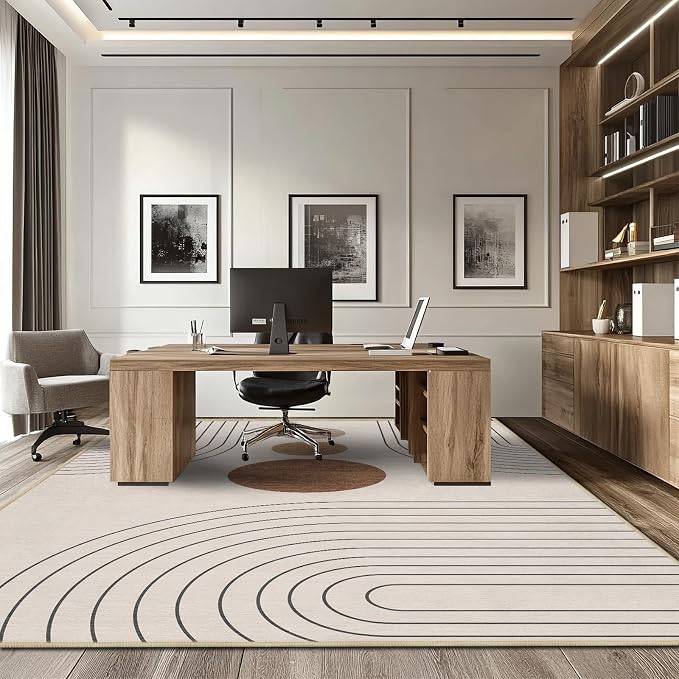 8x10 Area Rug for Living Room Boho Modern Minimalist Geometric Abstract Large Rug Neutral Beige Mid Century Modern Machine Washable Non-Slip Printed Low-Pile Indoor Floor Carpet Dining Room Bedroom