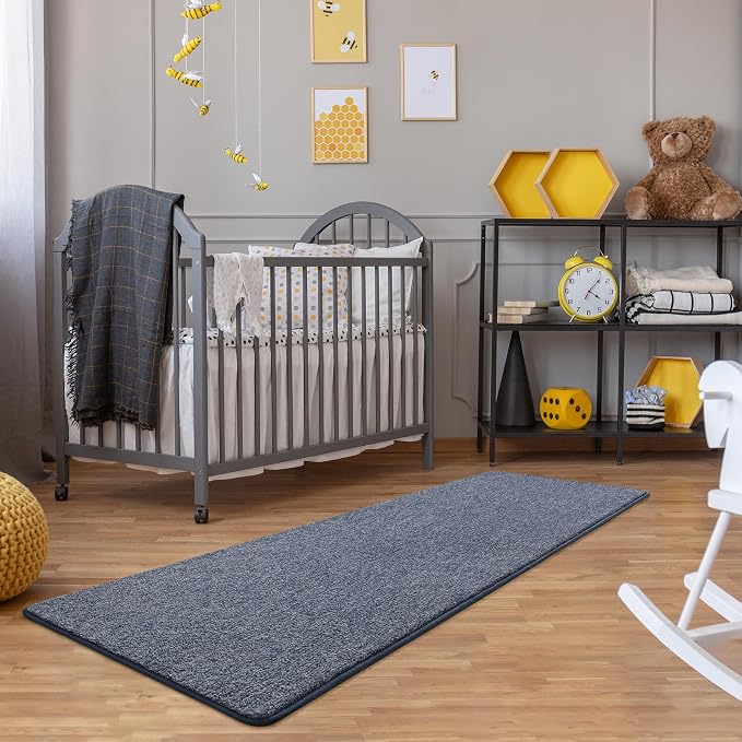 Keeko 2x8 Area Rugs for Living Room,Soft Washable Memory Foam Bedroom Rug | Indoor Throw Rug Low Pile Minimalist Non Slip Carpet for Kids Nursery Classroom Dorm Room Home Decor Blue and White