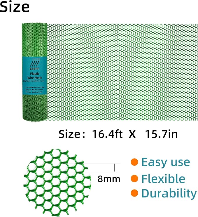 Pet & Garden Safeguard - 15.7IN x 16.4FT Roll - Green Plastic Netting, Multi-Use Decorative Fencing for Poultry, Dogs, Rabbits,Chicken and Snake Barrier