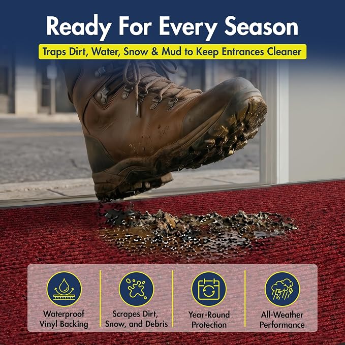 Notrax 109 Industrial Door Mat, 4' x 6' Large Entrance Mat, Heavy Duty Commercial Rugs for Entryway, Welcome Lobbies, Garage, and Mudroom, Made in the USA, Red, Brush Step 109S0046RB