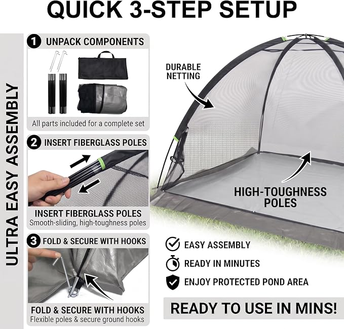 Pond Cover Net - Heavy Duty Nylon Dome Mesh with Zippers - 5x7FT Protector for Garden Pond Koi Fish and Plants - Birds & Leaves Animals Barrier