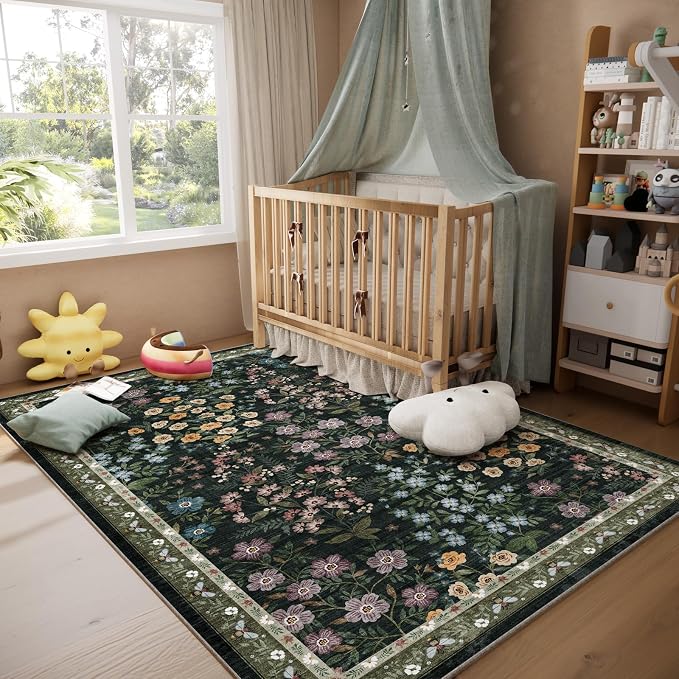 Machine Washable Living Room Rug: 5x7 Area Rugs for Bedroom Non Slip Low Pile Soft Stain Resistant Lightweight Carpet Rugs for Living Room Entryway Kitchen Dining Room Farmhouse Kids Room Nursery