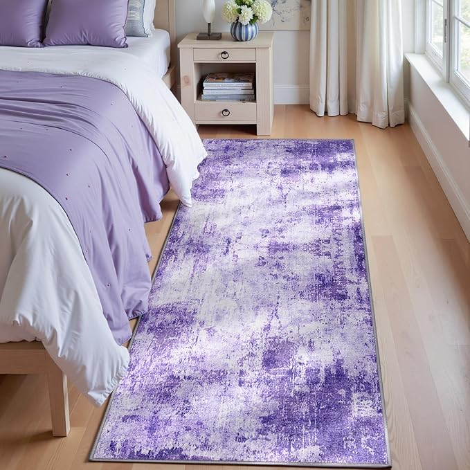 RELEANY Washable Runner 2'x6' Abstract Area Rug for Hallway Purple | Carpet for Kitchen, Entryway, Bathroom, Living Room, Bedroom, Printed Pattern, Non‑Slip, Soft, Stain‑Resistant, Easy to Clean