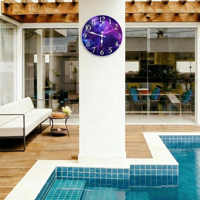 Britimes Round Purple Wall Clock Silent Non-Ticking Battery Operated Glass Decorative Outdoor Waterproof Clock 12 Inch, Galaxy Home Decor for Living Room, Kitchen, Bathroom and Bedroom