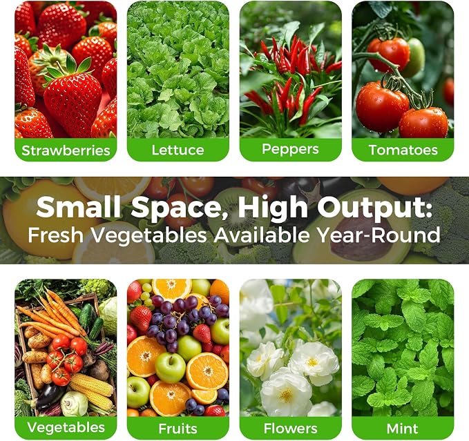 Hydroponic Grow Tower 12 Tiers 60 Holes, 6.6Gal Indoor Vertical Garden System with Water Pump, Automatic Water Circulation - Garden Hydroponic Growing Kit for Leafy Vegetables, Herbs, Strawberries