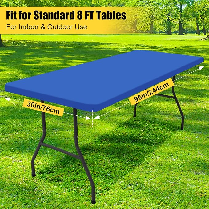 Smiry 6 Pack Rectangle Picnic Table Cloth, Waterproof Elastic Fitted Tablecloths, Washable Polyester Rectangular Patio Table Cover for Camping, Indoor and Outdoor (Blue, 30"x96")