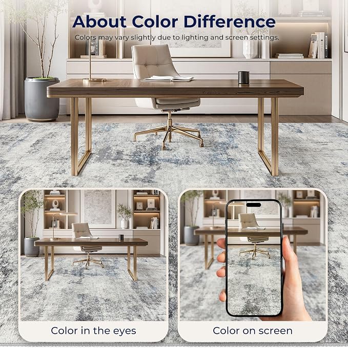 DMOYEST 5x7 Area Rug for Living Room Washable Abstract Indoor Carpet | Neutral Modern Low Pile Rugs Kid & Pet Friendly Soft Thin Carpet for Bedroom Dining Room and Office - Grey Blue