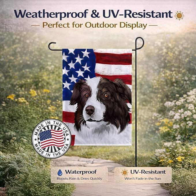Caroline's Treasures CK6447GF Border Collie Dog American Flag Garden Flag Mailbox Flag Decorative Yard Flag Banner Outside Patio Artwork Yard Flower Beds, Garden Size, Multicolor